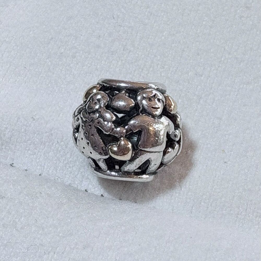 Authentic Pandora Sterling Silver and 14k Gold FAMILY FOREVER Bead Charm #791040